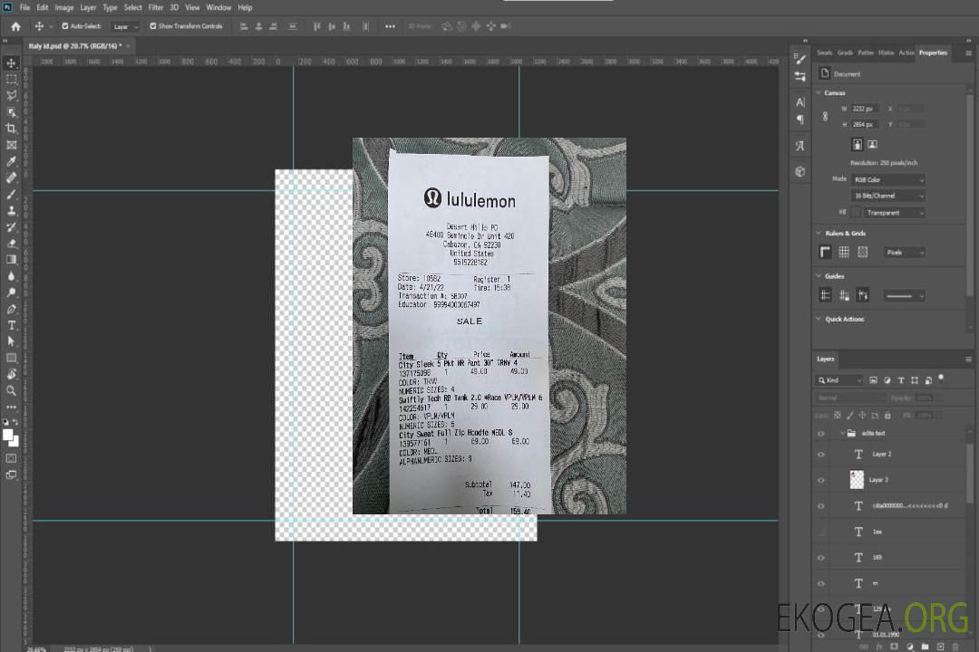 Reçu de paiement de la boutique Lululemon aux États-Unis template